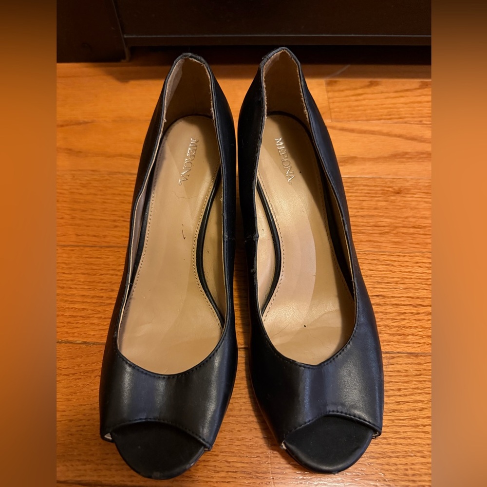 Merona Elegant Black Peep Toe Wedge Heels